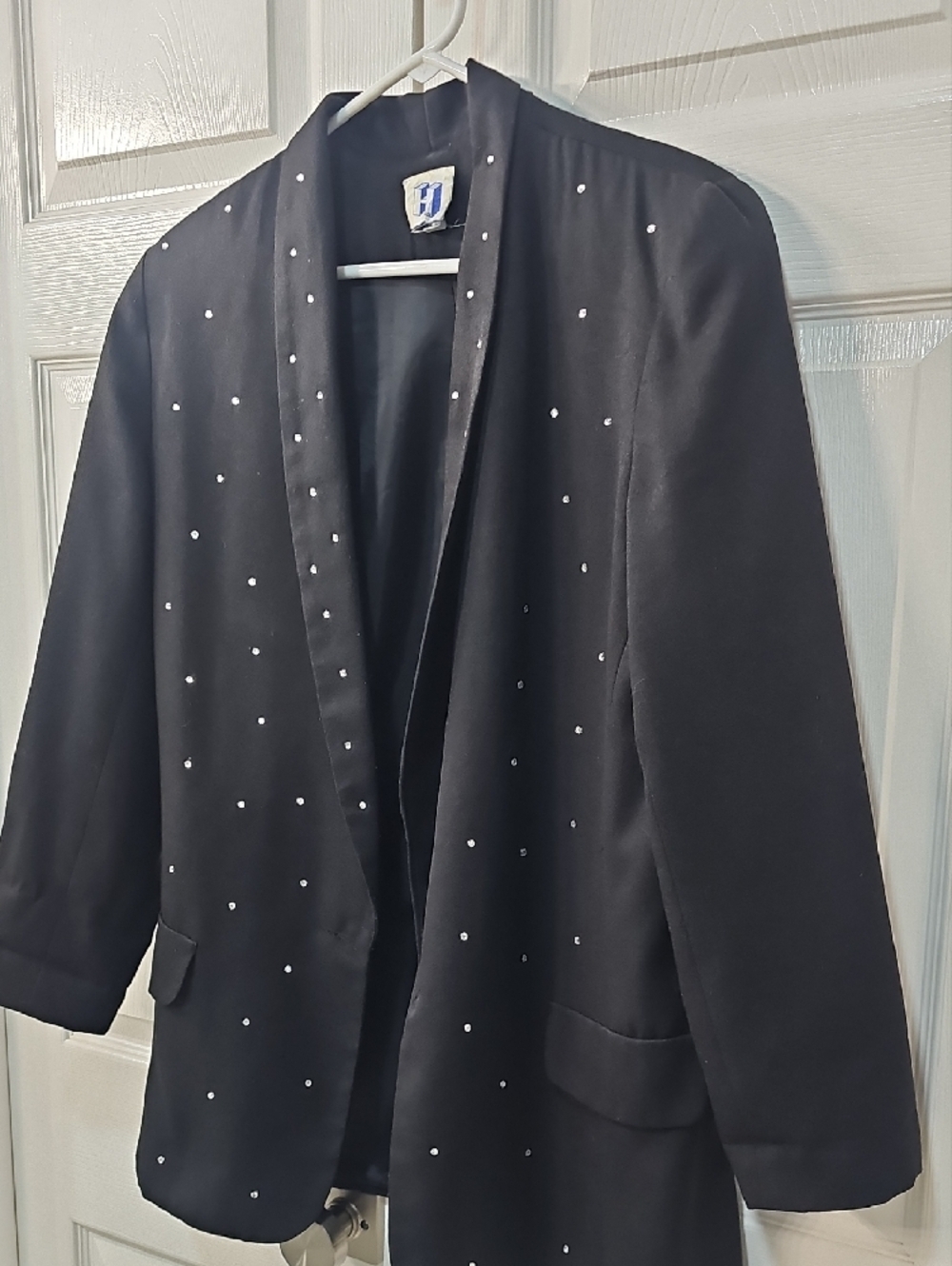 Vintage 90's Glam Leisure Rhinestone Black Blazer Size 8 Shimmer Jacket - Picture 9 of 14